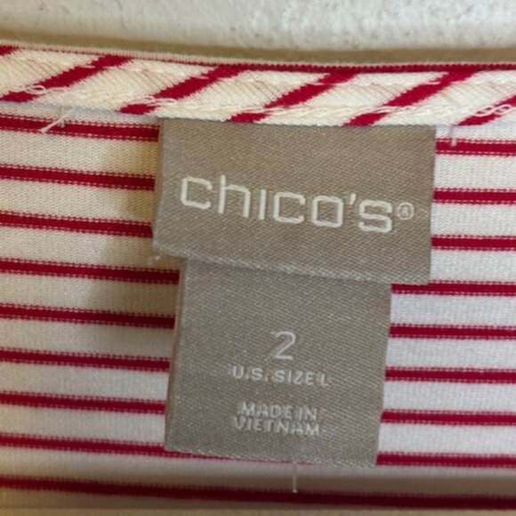 Chico's Blouse‎ Women's Size Large Tunic Pockets Stripes Red White Chicos 2 - Picture 3 of 4
